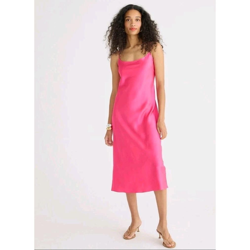 New J. Crew Neon Fuchsia Luster Charmeuse Gwyneth Slip Dress Sz 6
